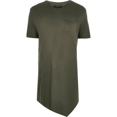 Dark green draped asymmetric longline t-shirt